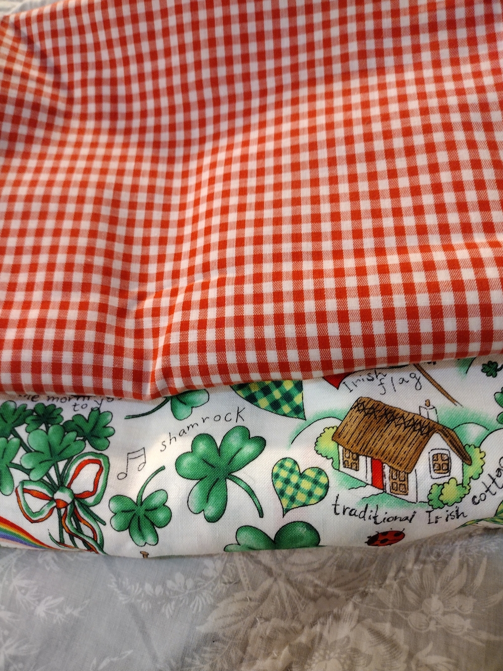 Red Gingham & Shamrock Cotton Fabric